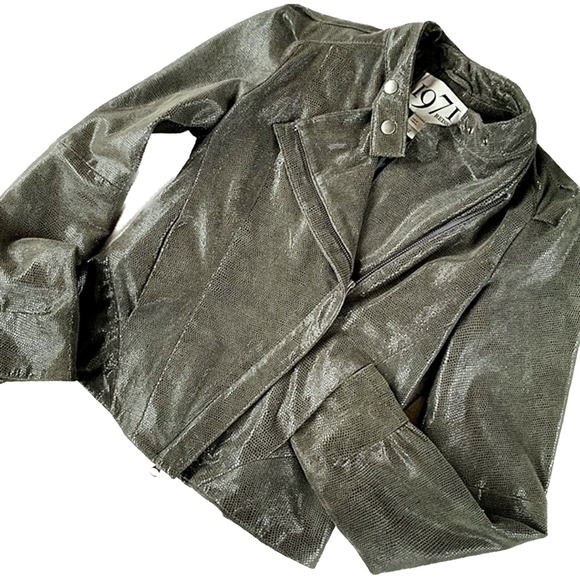 $695 REISS 1971 Leather Asymmetrical Zippered Green Biker Moto Jacket SALE ❤️